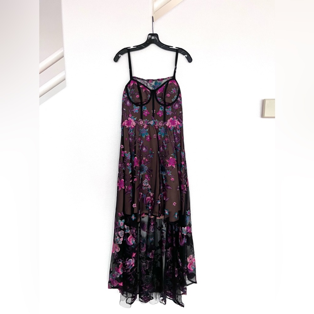 Marchesa Notte Size 6 Floral Embroidered High-low Dress in Black